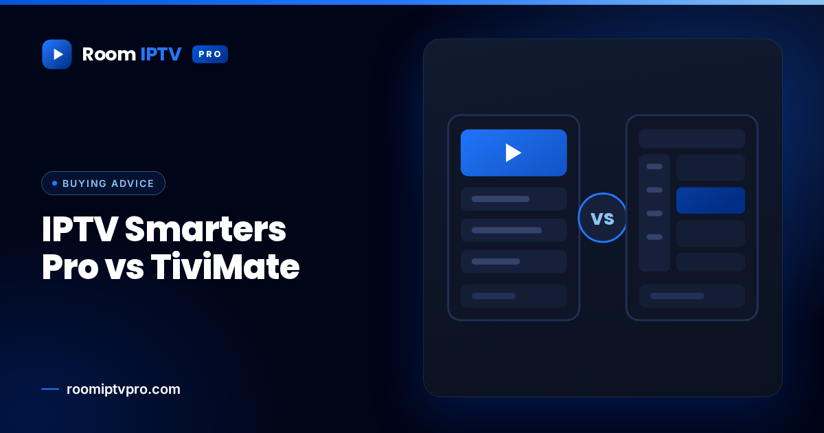 Two IPTV player layouts side by side, separated by a versus badge