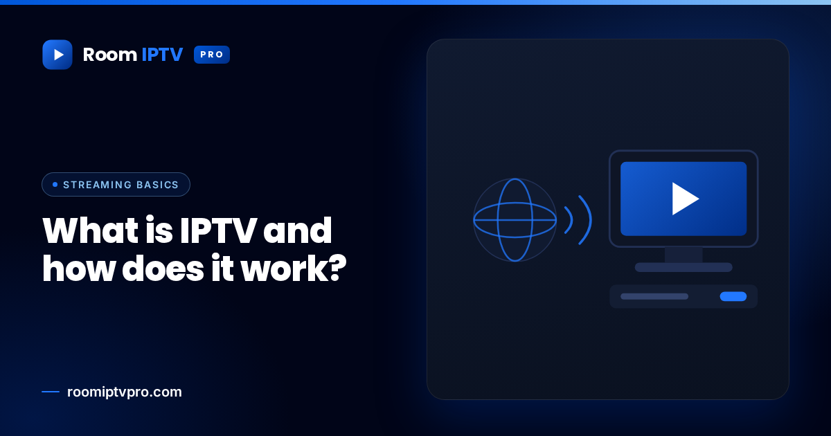 A globe sending a signal to a television screen, illustrating how IPTV is delivered over the internet